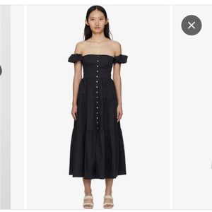 STAUD Black Midi Elio Puff-Sleeve Prairie Dress